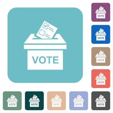 Voting paper and ballot box solid white flat icons on color rounded square backgrounds