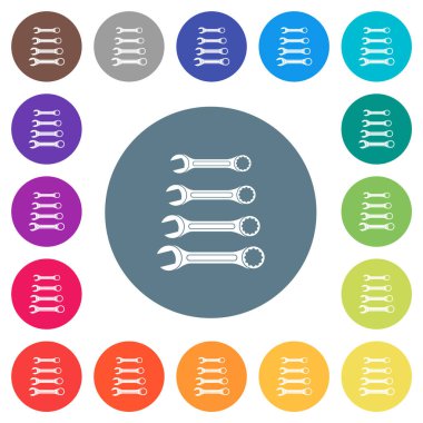 Yuvarlak renkli arka planda düz beyaz simgeler. 17 arkaplan renk varyasyonu dahil.