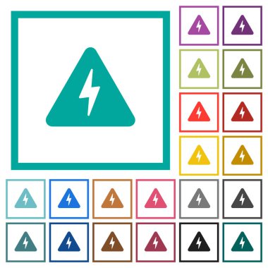 Tehlike elektriksel tehlike katı düz renk simgeleri beyaz arkaplanda çeyrek çerçeve ile