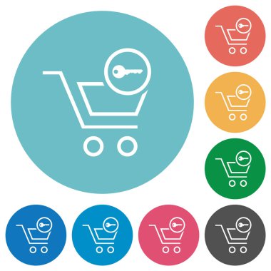 Secure shopping outline flat white icons on round color backgrounds