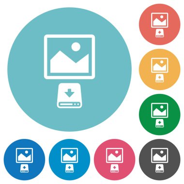 Download image to hard disk flat white icons on round color backgrounds