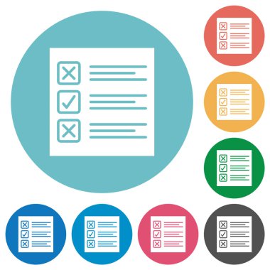 Yuvarlak renk arkaplan üzerinde düz beyaz simgeler anket kağıdı