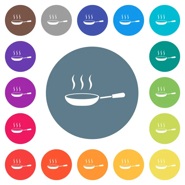 Steaming Frying Pan Flat White Icons Color Backgrounds Background Color — Vector de stock