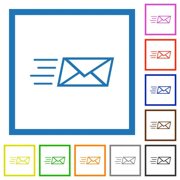 Senden Von Express Mails Umreißt Flache Farbsymbole Quadratischen Rahmen Auf — Stockvektor