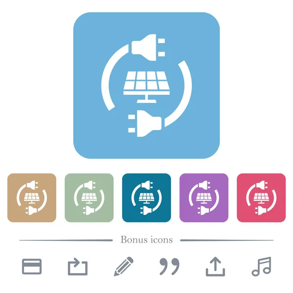 Solar Energy White Flat Icons Color Rounded Square Backgrounds Bonus — Wektor stockowy