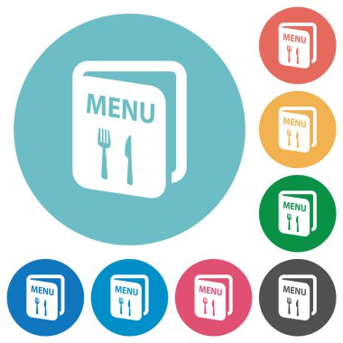 Çatal ve bıçaklı düz beyaz simgeler içeren yuvarlak renk arkaplanı menüsü