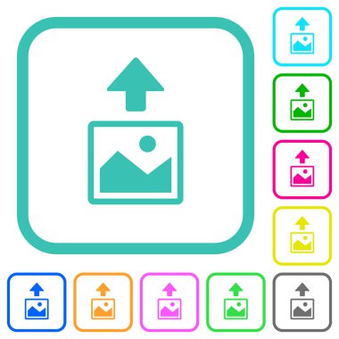 Beyaz arkaplan üzerindeki eğri kenarlıktaki resim renkli düz simgeleri yükle