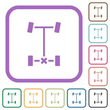 Arka diferansiyel kilit beyaz arkaplan üzerinde renkli yuvarlak kare çerçeveler basit simgeler