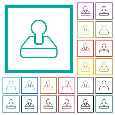 Retro joystick ana hatları düz renk simgeleri beyaz arkaplanda çeyrek çerçeve ile