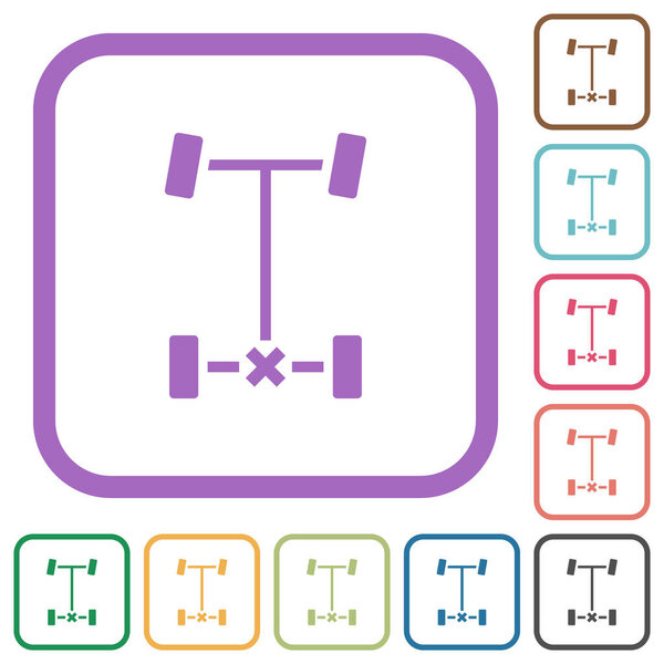 Rear differential lock simple icons in color rounded square frames on white background