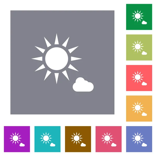 Sunny Weather Flat Icons Simple Color Square Backgrounds — Stock Vector