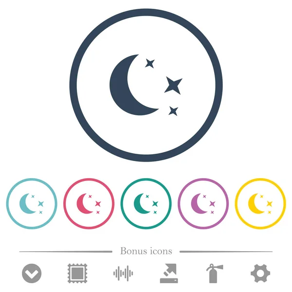Moonlit Night Flat Color Icons Outlines Bonus Icons Included — Stock Vector