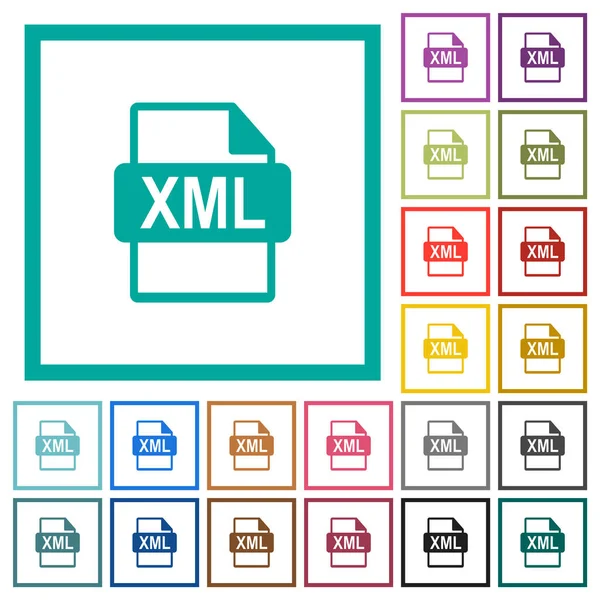 Xml Bestandsformaat Platte Kleur Pictogrammen Met Kwadrant Frames Witte Achtergrond — Stockvector