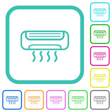 Beyaz zemin üzerinde eğimli sınırlarda klima ana hatları canlı renkli düz simgeler