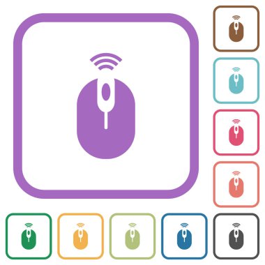 Kablosuz bilgisayar faresi basit simgeleri beyaz arkaplan üzerinde renkli yuvarlak kare çerçeveler