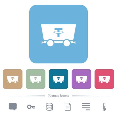 Renkli yuvarlak kare arkaplan üzerinde beyaz yassı simgelerin olduğu kripto para birimlerine bağlan. 6 bonus simgesi dahil