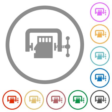 Mikro sd hafıza kartı beyaz arkaplan üzerinde yuvarlak çizgilerde katı düz renk simgelerini sıkıştırır