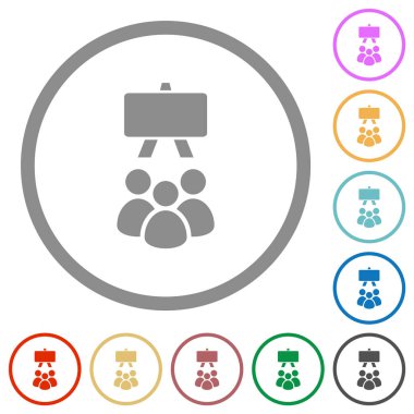 Sınıfın düz renk simgeleri beyaz arkaplanda yuvarlak ana hatlarda