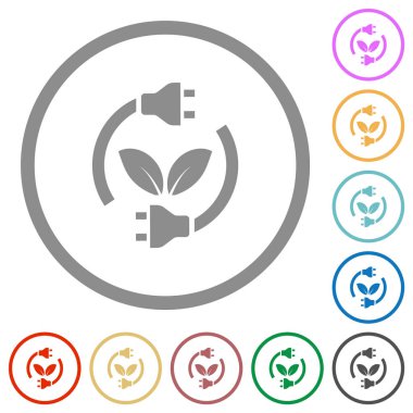 Beyaz arkaplanda yuvarlak hatlı yeşil enerji düz renk simgeleri