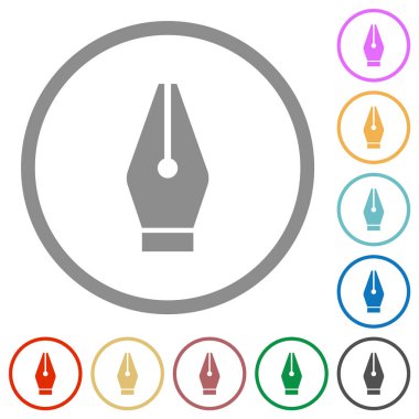 Beyaz arkaplanda yuvarlak hatlarda vektör kalem aracı düz renk simgeleri