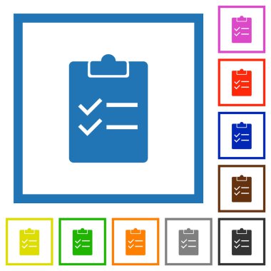 Beyaz arkaplanda kare çerçevelerde katı düz renk simgeleri işaretle
