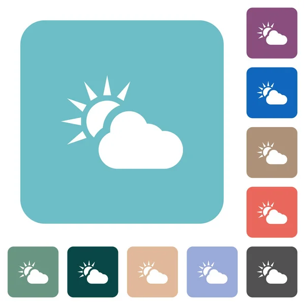 Cloudy Weather White Flat Icons Color Rounded Square Backgrounds — Stock Vector