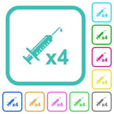 Beyaz zemin üzerinde eğimli sınırlarda dördüncü aşı dozu canlı renkli düz simgeler