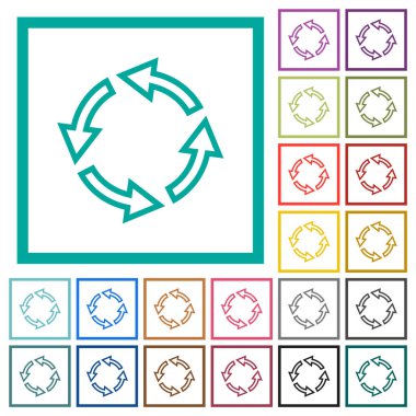 Beyaz arkaplanda çeyrek çerçeve ile sol dış hat düz renk simgelerini döndür