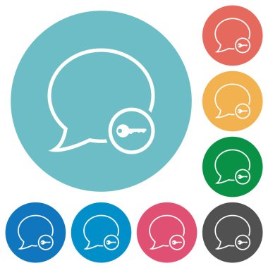 İleti güvenli düz beyaz simgeler yuvarlak renk arkaplan üzerinde