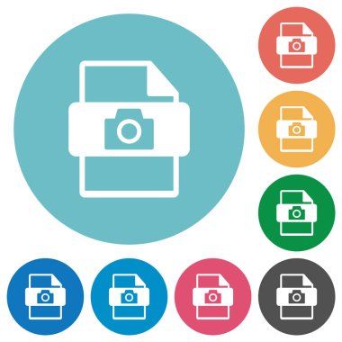 ham kamera dosya tipi düz beyaz simgeler yuvarlak renk arkaplanı