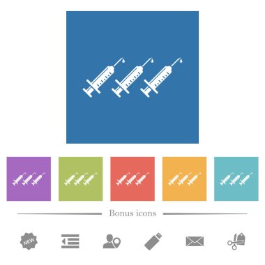 Üçüncü aşı kare arkaplanlarda düz beyaz ikonlar. 6 bonus simgesi dahil.