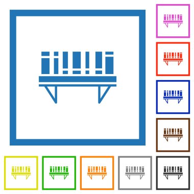 Kitaplı kitaplık beyaz arkaplanda kare çerçeveli düz renk simgeleri