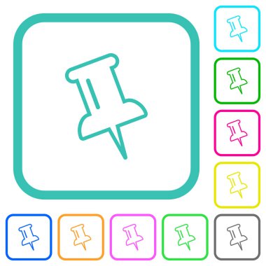 Beyaz arkaplan üzerindeki eğri kenarlıklarda pin ana hatlarını canlı renkli düz simgelere bastır