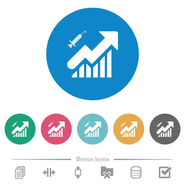 丸みを帯びた色の背景にワクチングラフフラットホワイトアイコン ボーナスアイコン6種 — ストックベクタ
