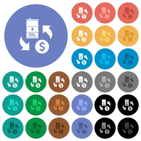 Olejový Dolar Výměna Vícebarevné Ploché Ikony Kulatém Pozadí Zahrnuty Bílé — Stockový vektor