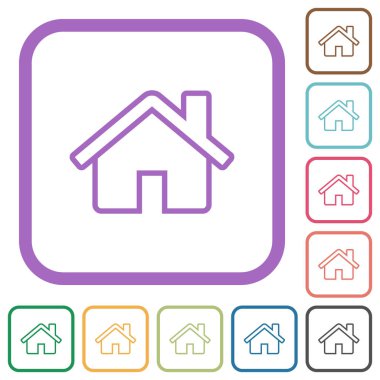 Beyaz arkaplanda renkli yuvarlak kare çerçeveli basit simgeler ana hatları