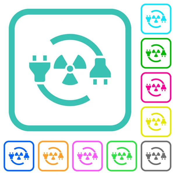 Nuclear Energy Vivid Colored Flat Icons Curved Borders White Background — Stockový vektor