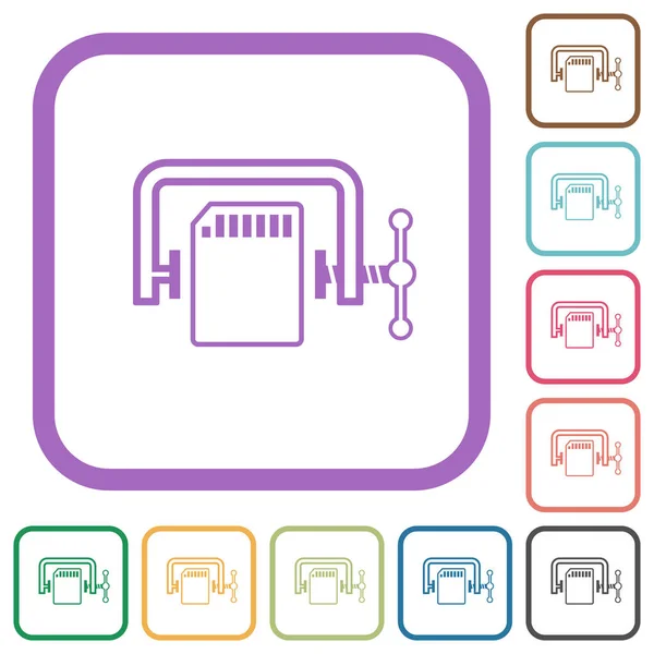 stock vector SD memory card compress outline simple icons in color rounded square frames on white background