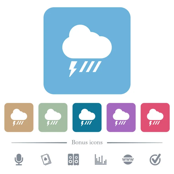 Stormy Downpour Weather White Flat Icons Color Rounded Square Backgrounds — Stock Vector