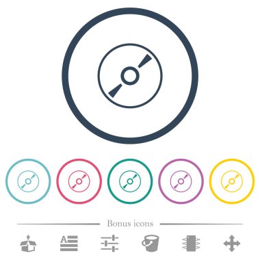 DVD diski yuvarlak hatlarda düz renk simgelerini ana hatlarıyla çizer. 6 bonus simgesi dahil.