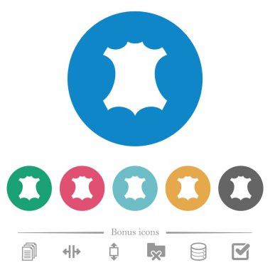 Yuvarlak renkli arka planlarda hakiki deri simge düz beyaz simgeler. 6 bonus simgesi dahil.