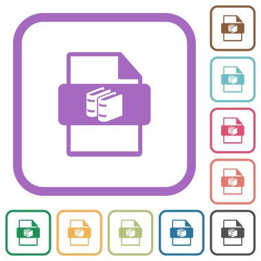 Kitap dosya türü basit simgeler beyaz arkaplan üzerinde yuvarlak kare çerçeveler