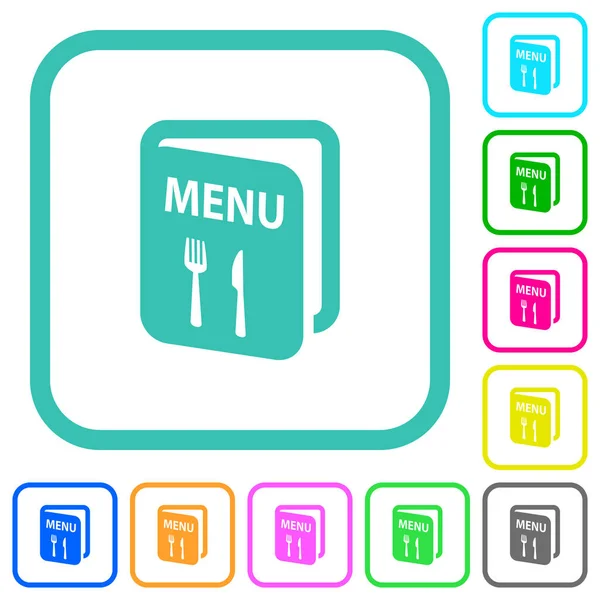 Menú Con Tenedor Cuchillo Iconos Planos Colores Vivos Bordes Curvos — Archivo Imágenes Vectoriales