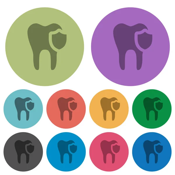 歯の保護は カラーラウンドの背景に暗いフラットアイコン — ストックベクタ