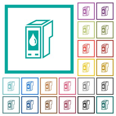Ink cartridge outline flat color icons with quadrant frames on white background