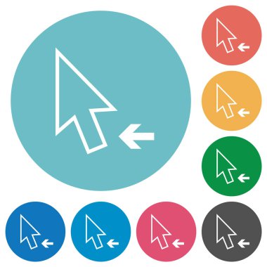 Arrow cursor left outline flat white icons on round color backgrounds