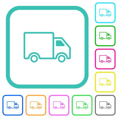 Yük kamyonu yan görünümü beyaz arkaplan üzerinde eğimli sınırlarda canlı renkli düz simgeler