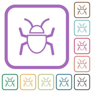 Bug outline simple icons in color rounded square frames on white background