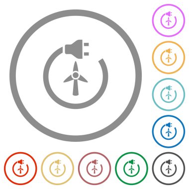 Rüzgâr enerjisi düz renk simgeleri beyaz arkaplanda yuvarlak hatlarda