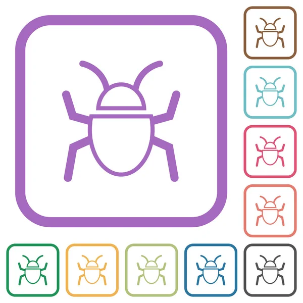 Bug Outline Simple Icons Color Rounded Square Frames White Background — Image vectorielle